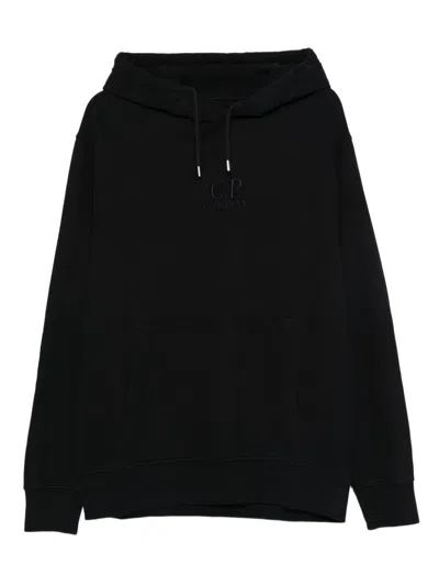 C.p. Company Embroidered-logo Cotton Hoodie In Black