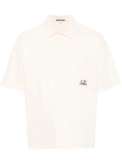 C.p. Company Embroidered-logo Cotton Polo Shirt In Neutrals