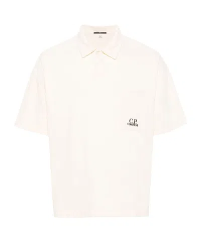 C.p. Company Embroidered-logo Cotton Polo Shirt In White