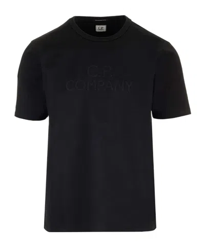 C.p. Company Embroidered Logo Cotton T-shirt In Black