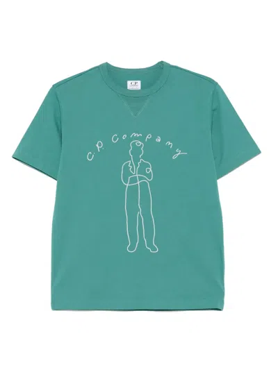C.p. Company Kids' Embroidered T-shirt In Green