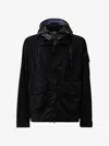 C.p. Company Blue Jacket With Explorer Hood And Adjustable Drawstring Waist In Tech Fabric Man In Black
