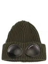 C.p. Company Men Blue And Green Wool Braided Pattern Glasses Detail Ribbed Brim Close-fitting In Olive Green