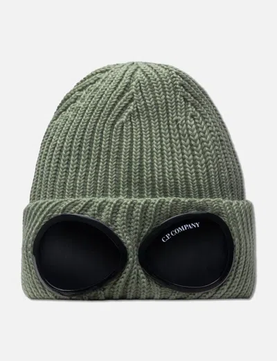 C.p. Company Extra Fine Merino Wool Goggle Beanie In Green