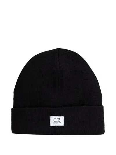 C.p. Company Extrafine Merino Wool Beanie Hat In Black