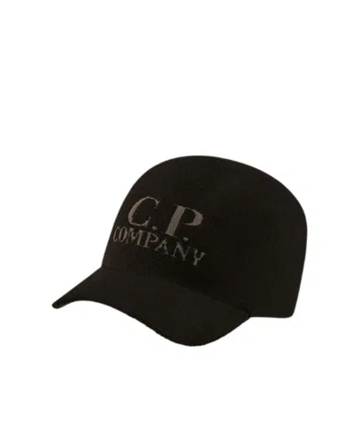 C.p. Company Merino Wool Baseball Cap With Front Logo In Black