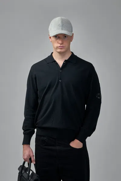 C.p. Company Extrafine Merino Wool Polo Sweater In Black