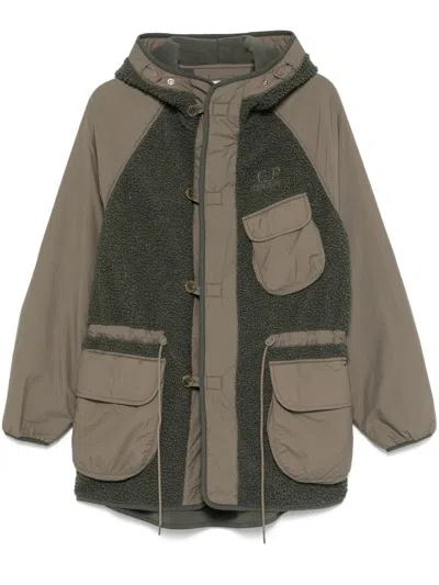 C.p. Company Faux-shearling Hooded Jacket In Green