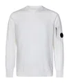 C.p. Company Logo Crew Neck Sweatshirt With Sleeve Zip Pocket In White