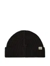 C.p. Company Fisherman Ribbed Logo-patch Beanie Hat In Black