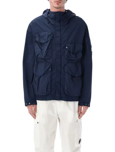C.p. Company Flatt Nylon Mixed Button Lens Jacket In Blue