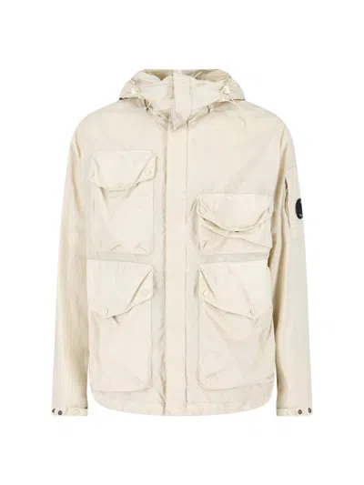 C.p. Company Cream Flatt Nylon Goggle Jacket In Neutral