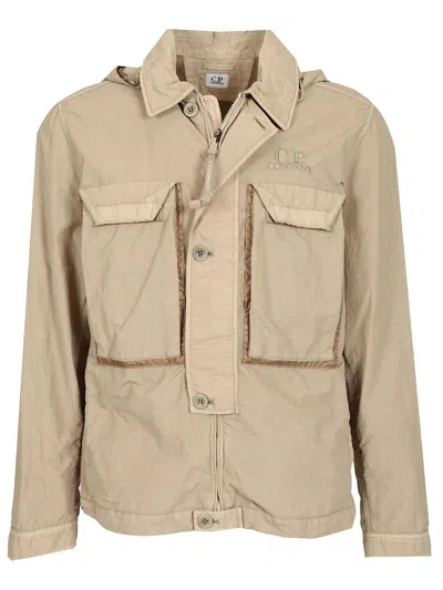 C.p. Company Cp Company Flatt Nylon Goggle Jacket In Biege