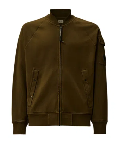 C.p. Company Fleece Bomber Jacket In Green