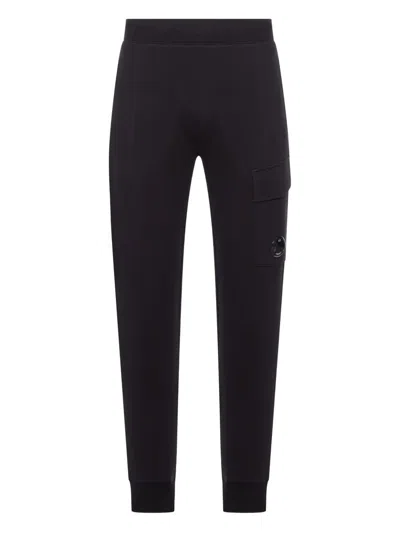 C.p. Company Cp Company Fleece Cargo Pants With Drawstring Waist And Pocket Lens Detail In Black