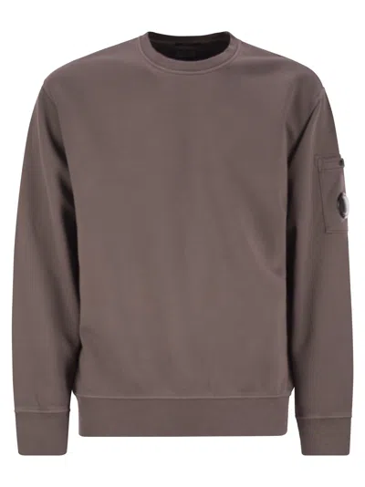 C.p. Company Cp Company Fleece Crew Neck Sweatshirt With Diagonal Lenses In Brown