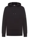 C.p. Company Diagonal Raised Fleece Hooded Sweatshirt With Iconic Lens Detail In Black
