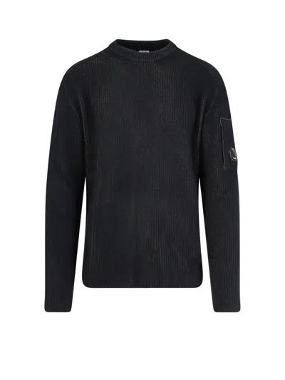 C.p. Company C.p.company Men Fleece Knit Ribbed Sweater In Black
