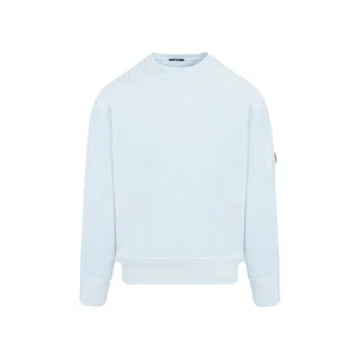 C.p. Company Fleece Lens Starlight Blue Cotton Sweatshirt In White