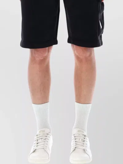 C.p. Company Fleece Logo Shorts Drawstring Waist In Black