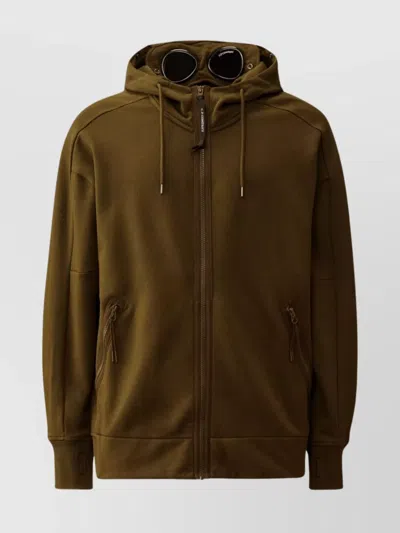 C.p. Company Men Diagonal Raised Fleece Goggle Sweatshirt In Green