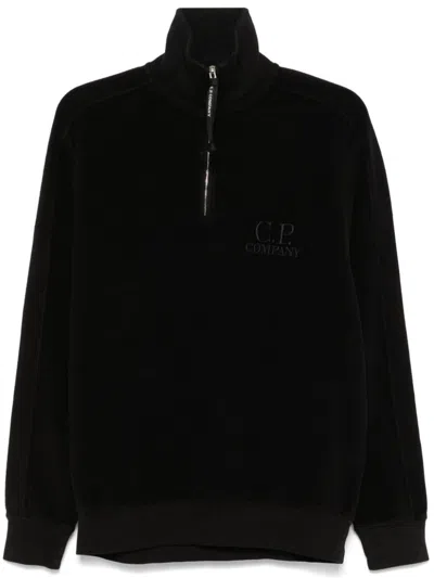 C.p. Company Fleeced Half-zipped Sweatshirt In 黑色