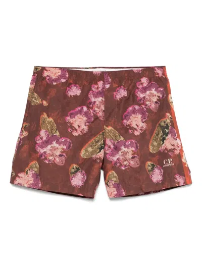 C.p. Company Floral-print Swim Shorts In Brown
