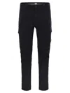 C.p. Company Streamlined Black Cargo Pants With Functional Pockets And Logo Detail In Blue