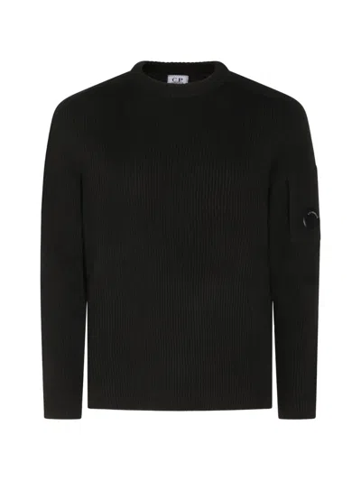 C.p. Company Full Rib Cotton Crewneck Lesn Sweater In Black