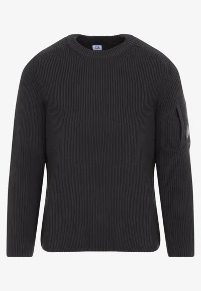C.p. Company Cp Company Cotton Full Rib Crewneck Sweater For Men In Black