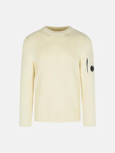 C.p. Company 'full Rib' White Cotton Blend Sweater