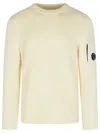 C.p. Company 'full Rib' White Cotton Blend Sweater Men In Neutral