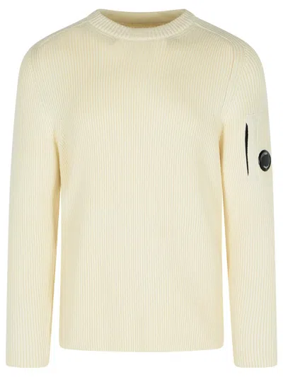 C.p. Company 'full Rib' White Cotton Blend Sweater Men In Neutral