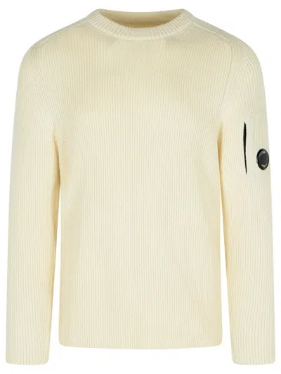 C.P. COMPANY FULL RIB' WHITE COTTON BLEND SWEATER