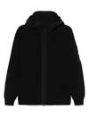 C.p. Company Full-zip Cotton Hoodie With Textured Finish In Black