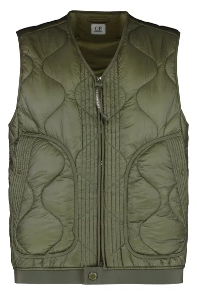 C.p. Company Full Zip Down Vest In Green