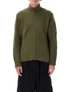 C.p. Company Textured Green Zip-up Knitwear With High Collar In Green