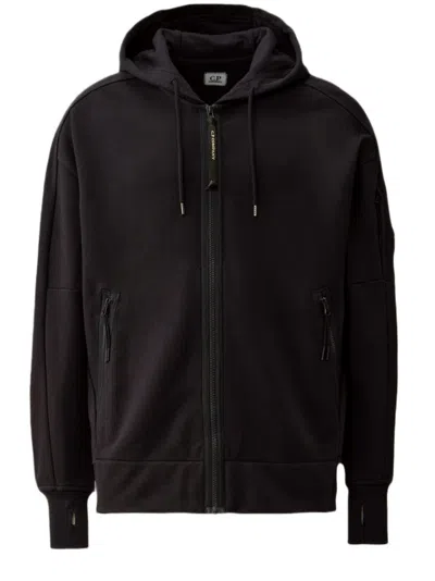 C.p. Company Full Zip Sweatshirt In Diagonal Raised Fleece With Iconic Logo In Black