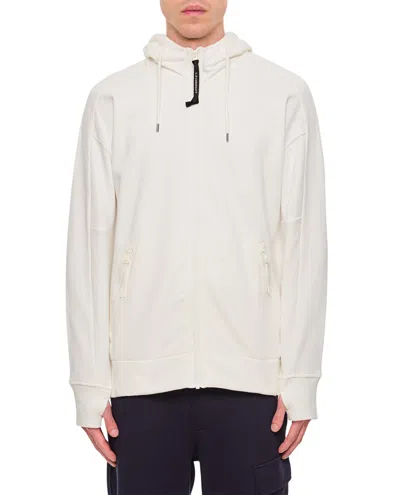 C.P. COMPANY C.P. COMPANY FULL-ZIP WHITE SWEATSHIRT WITH VISOR HOOD