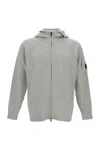 C.p. Company Full-zip Wool Blend Cardigan With Hood In Gray