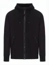 C.p. Company Minimalist Black Hooded Sweatshirt With Unique Opening Detail In Black