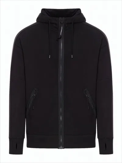 C.P. COMPANY FUNCTIONAL BLACK ZIP-UP HOODIE WITH BUILT-IN GOGGLES