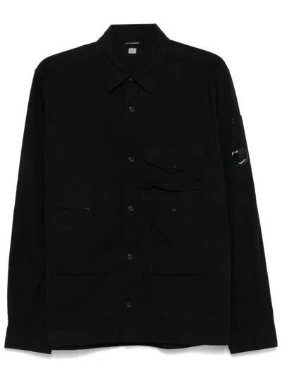 C.p. Company Gabardine Button-up Overshirt In Black