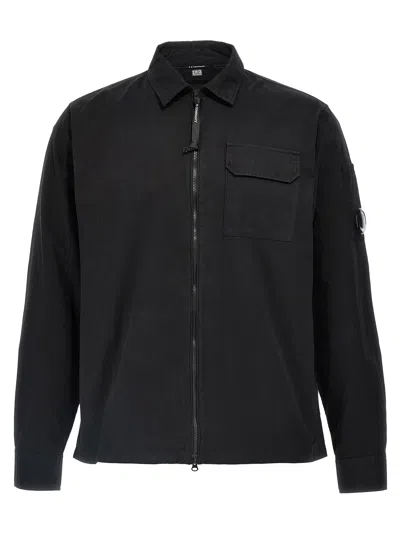 C.p. Company Gabardine Logo Badge Overshirt Shirt And Blouse Black