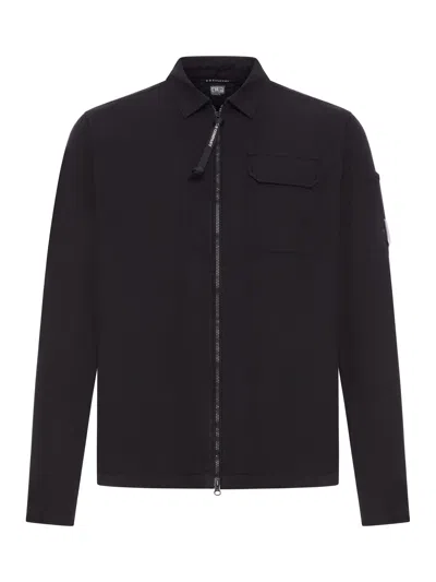 C.p. Company Gabardine Overshirt With Compass Logo In Black