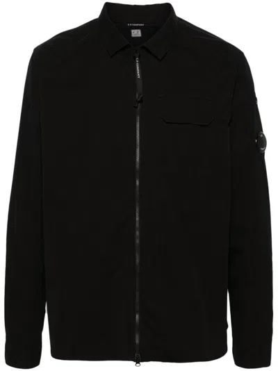 C.p. Company Lens-detail Cotton Shirt In Black