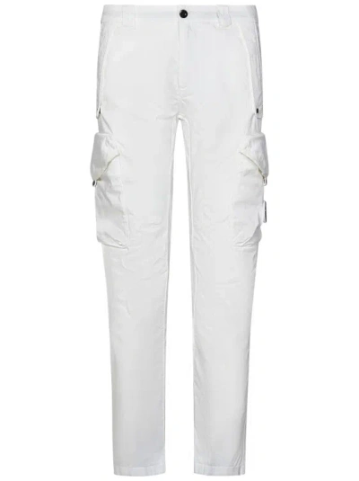 C.p. Company Garment-dyed White Stretch Sateen Cargo Trousers