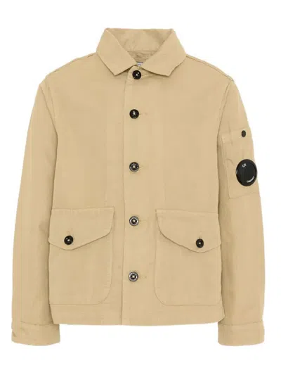 C.p. Company Kids' Cotton Jacket With Buttoning In Brown
