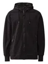 C.p. Company Minimalist Black Hooded Sweatshirt With Unique Opening Detail In Blue
