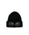 C.p. Company Black Knit Beanie With Googles Detail On The Front In Black